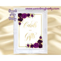 Eggplant Cards and gifts sign printable, Gold Cards and Gifts sign, (19w)